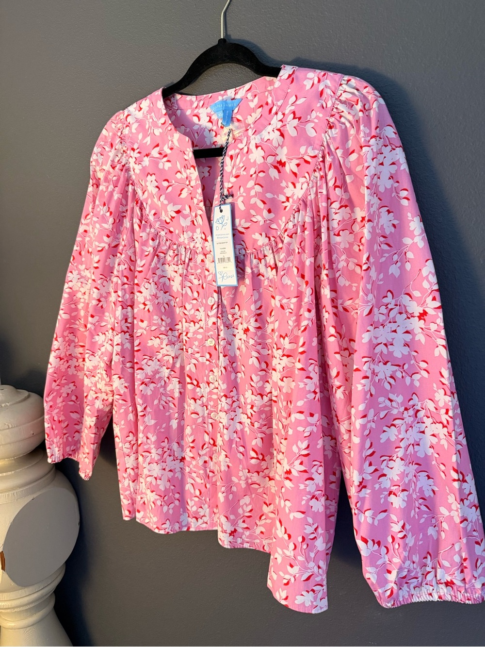 Draper James Pink White Floral Button-Front Blouse